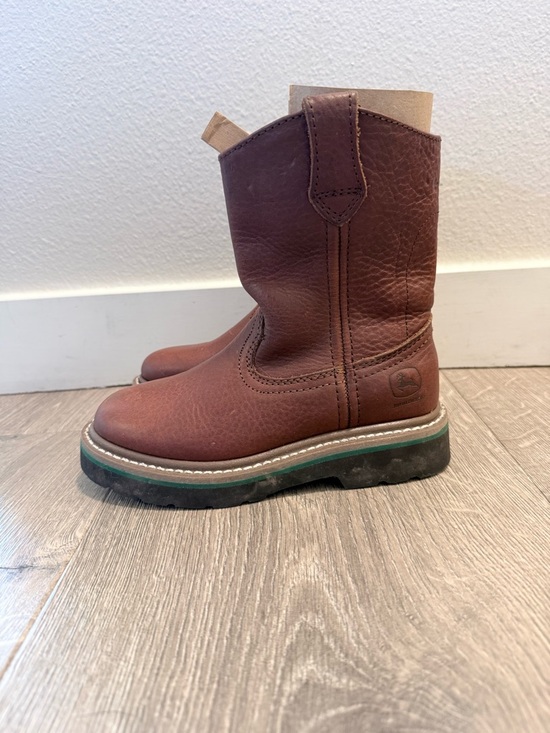 John Deere Brown Kids Pull-On Cowboy Boots with Green Outsole - Picture 2 of 10